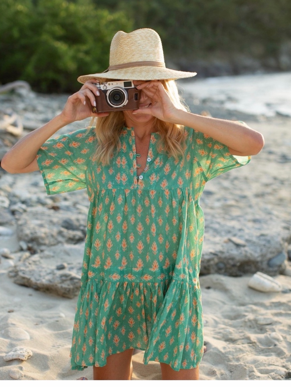 Marea by Liz Joy Green Tiki Cover-Up Dress, M